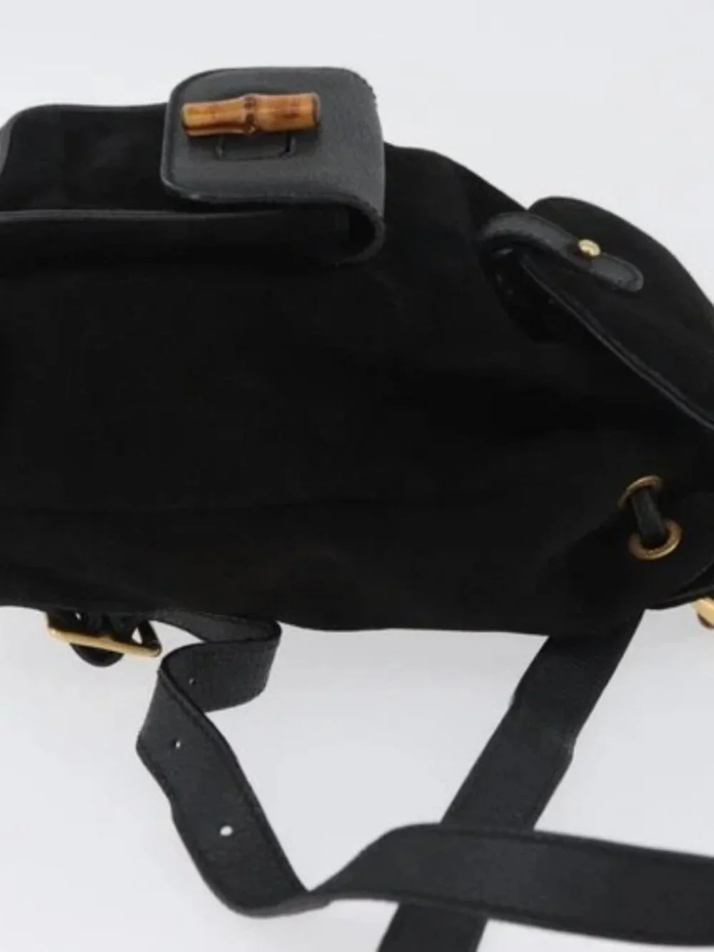 GUCCI Bamboo Backpack Leather Black Gold 003 3444 0030 Auth LNZ554